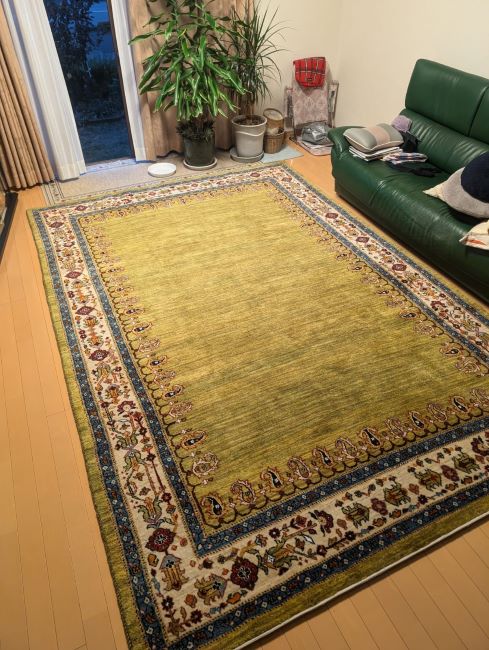 黄緑のリビングサイズギャッベ／2024-12-07 – ギャッベ＆ペルシャ絨毯