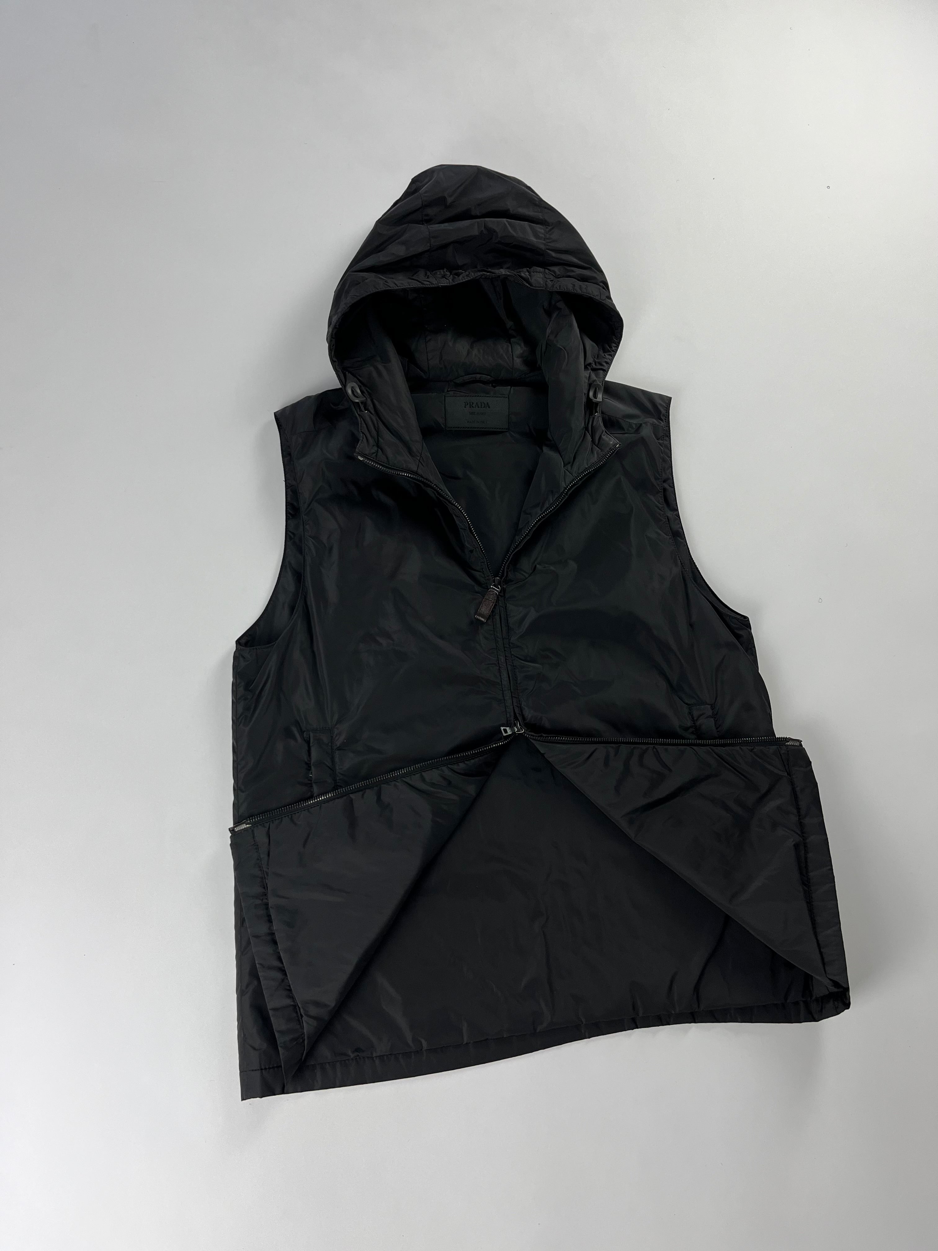 WEDEMPIECES - Prada Black Hooded Shell Vest 2000s - M
