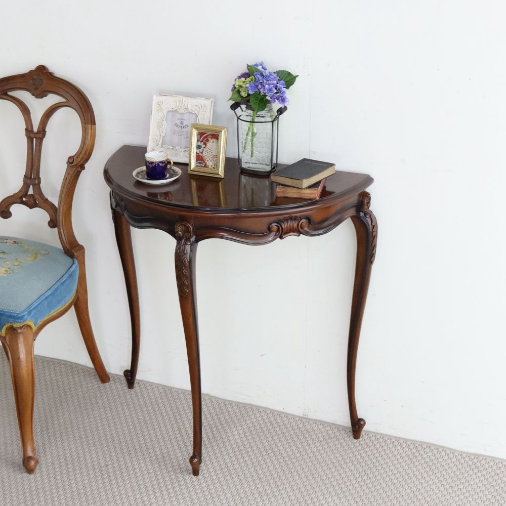 エレガントスタイルに♪ アンティーク風 ハーフムーン コンソール