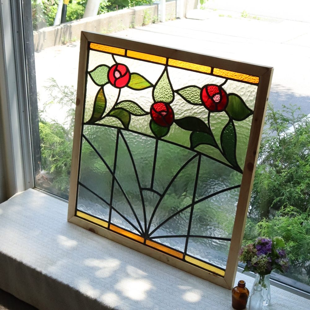 伸びやかな蔓バラのステンドグラス♪ （3枚セット） VC108-277