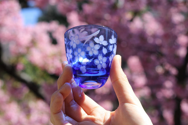 江戸切子 ぐい呑み｜桜 - 花切子- ｜青藍｜山田硝子
