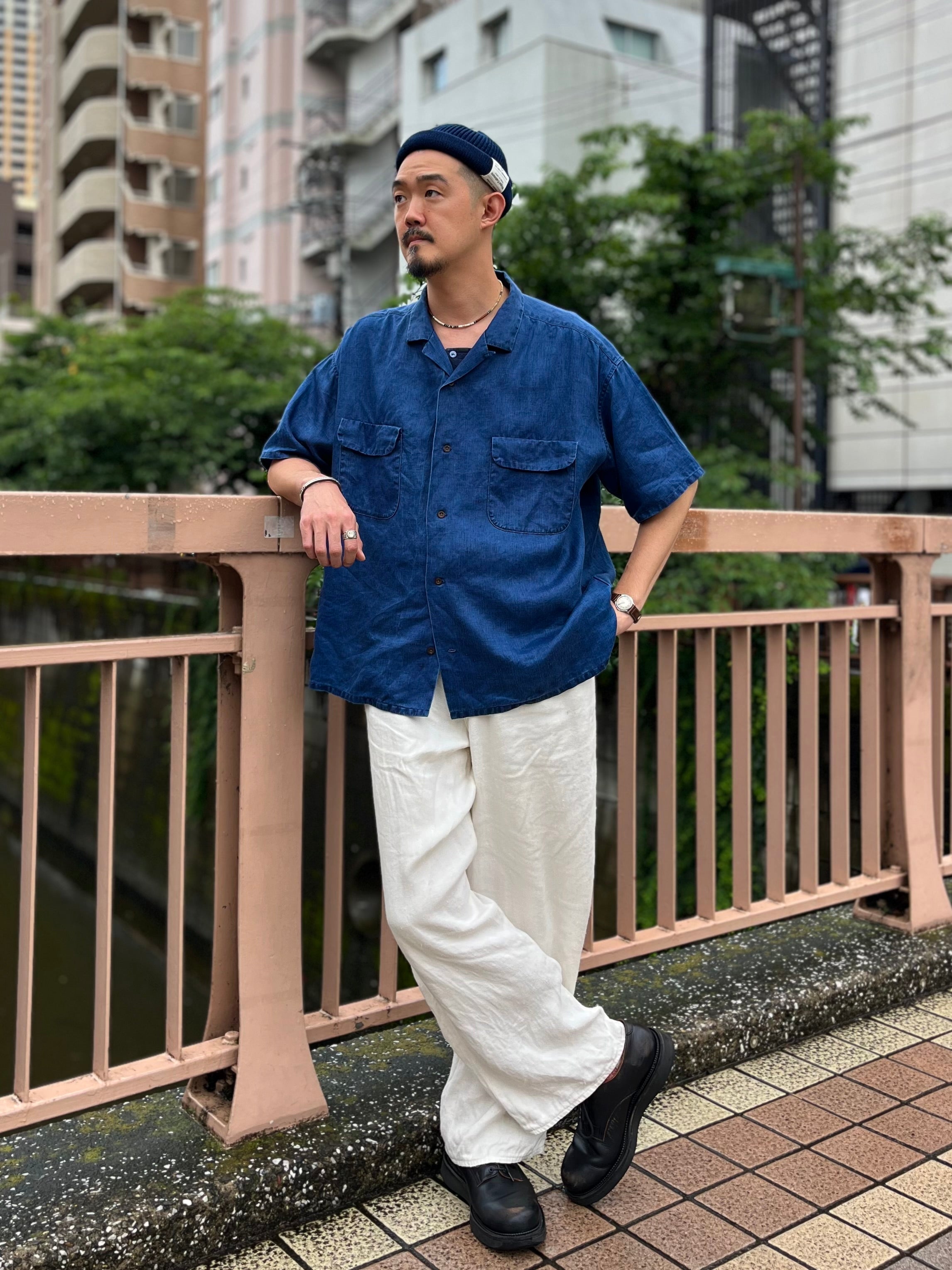 高円寺店限定で再入荷》 OPEN COLLAR SHIRT - LINEN INDIGO
