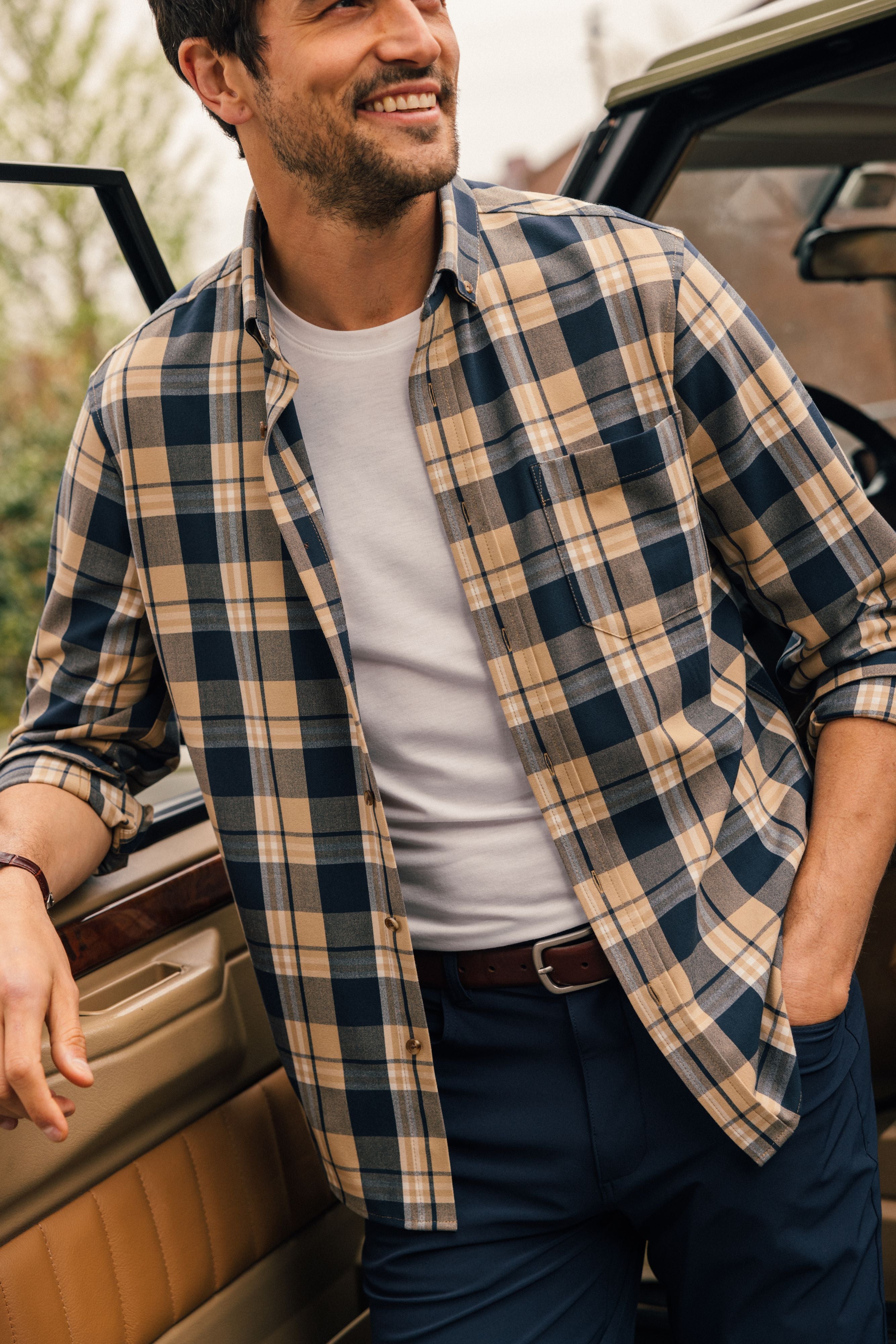 Khaki William Plaid City Flannel | Mizzen+Main