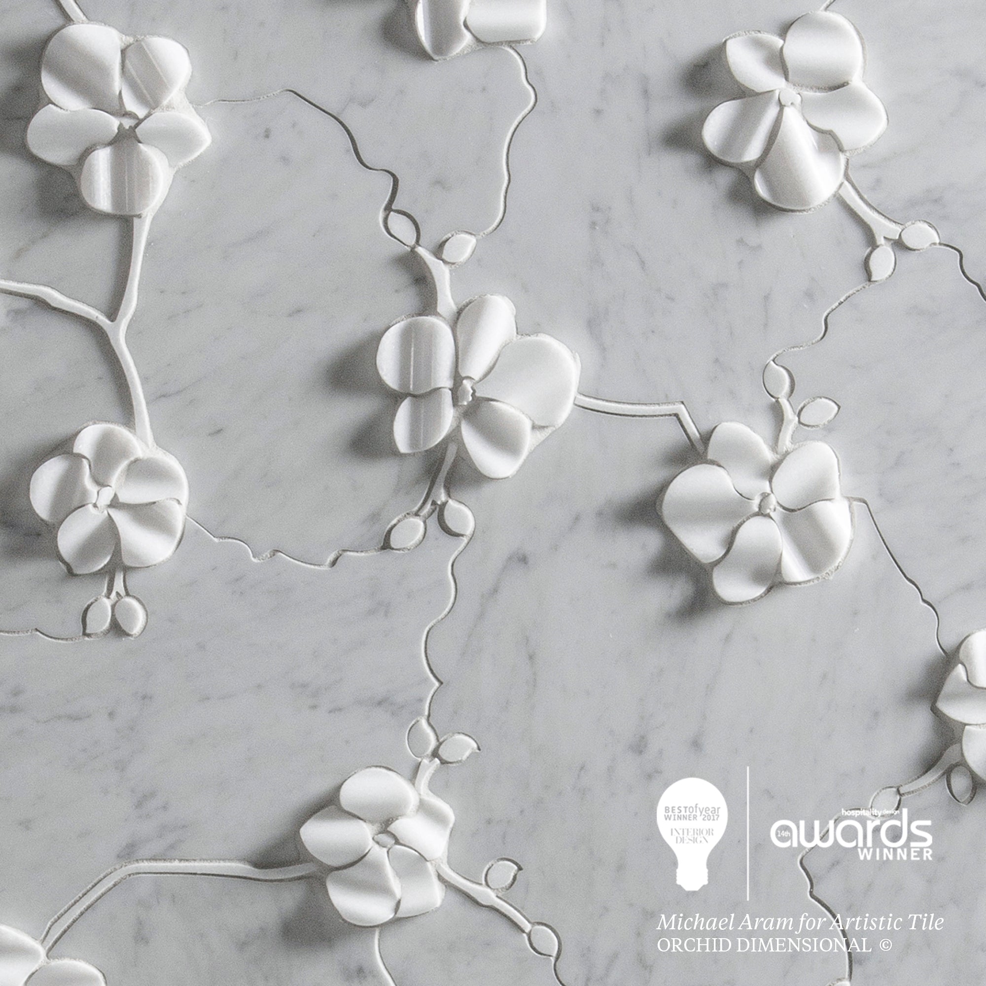 Orchid Dimensional Marble: Carved Floral, Award-Winning Tile