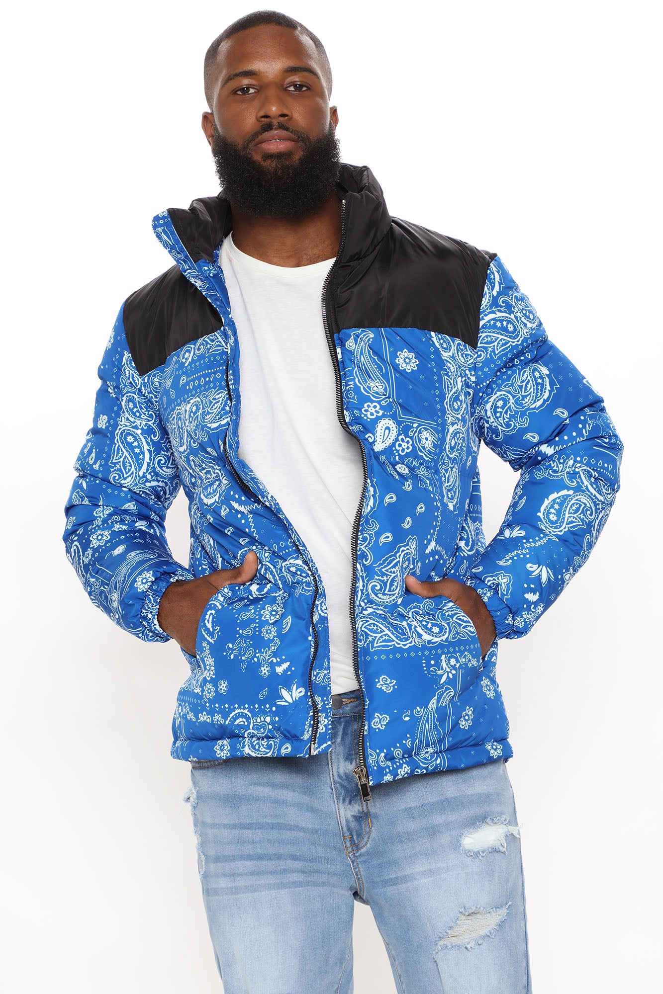 Paisley Puffer Jacket - Blue | Fashion Nova