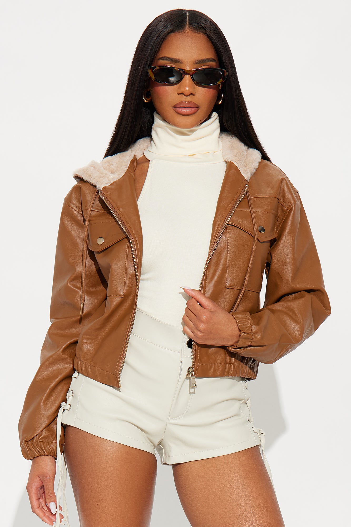 Sammie Fur Hood Faux Leather Jacket - Camel | Fashion Nova