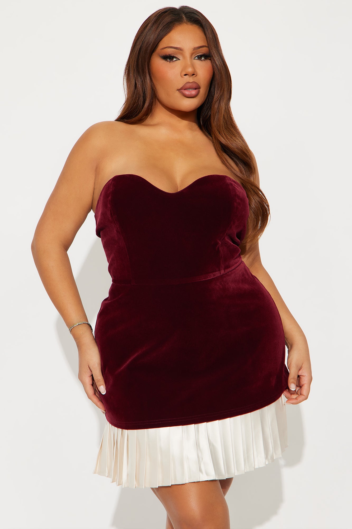 Mary Anne Pleated Velvet Mini Dress - Burgundy | Fashion Nova