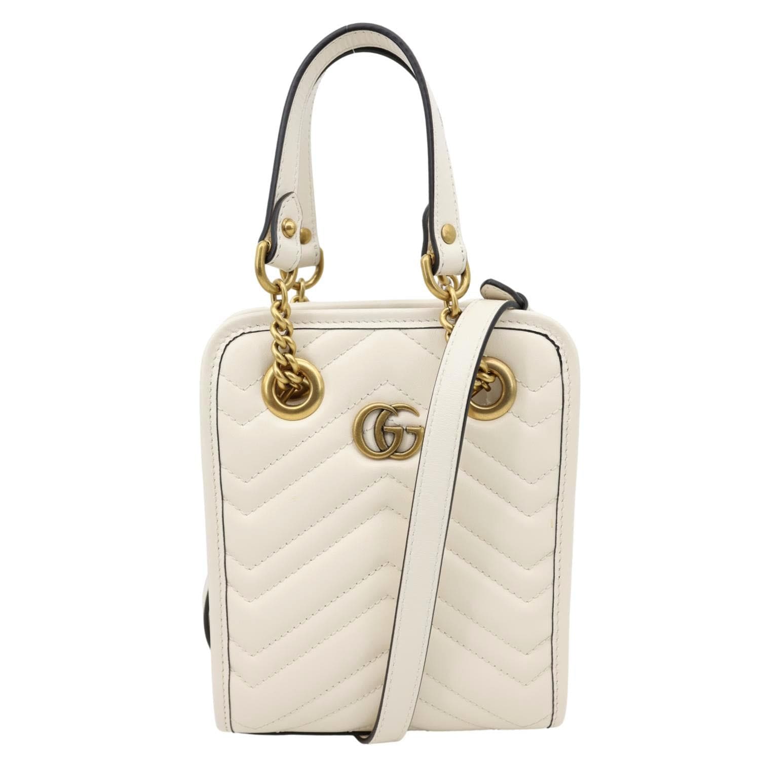 Gucci GG Marmont Mini White Matelasse Tote Shoulder Bag