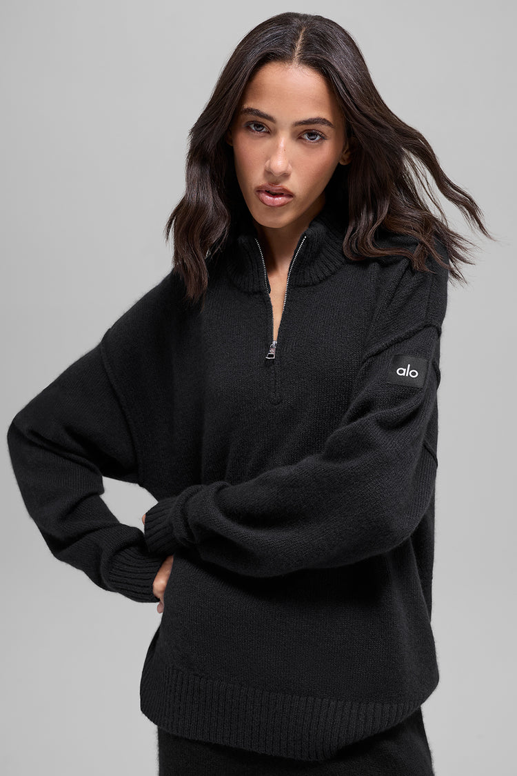 Wool Cashmere New Class 1/4 Zip Pullover - Black | ALO