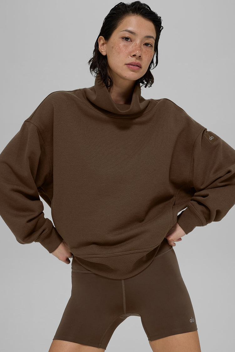 Hazy Mock Neck Pullover - Espresso | ALO