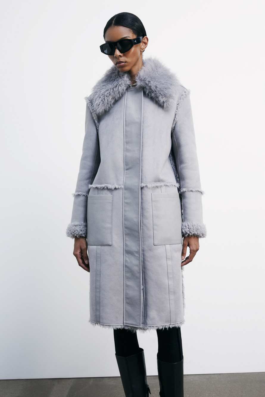 Reversible fluffy coat | Grey | Patrizia Pepe