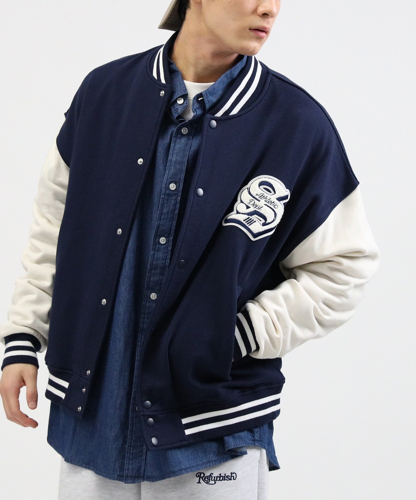 カレッジロゴ刺繍カットスタジャン(M ネイビー): トップス｜Right-on