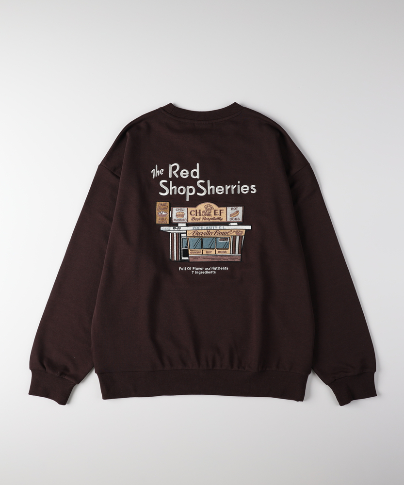 刺繍グラフィッククルーネックトレーナー(M ブラウン): トップス