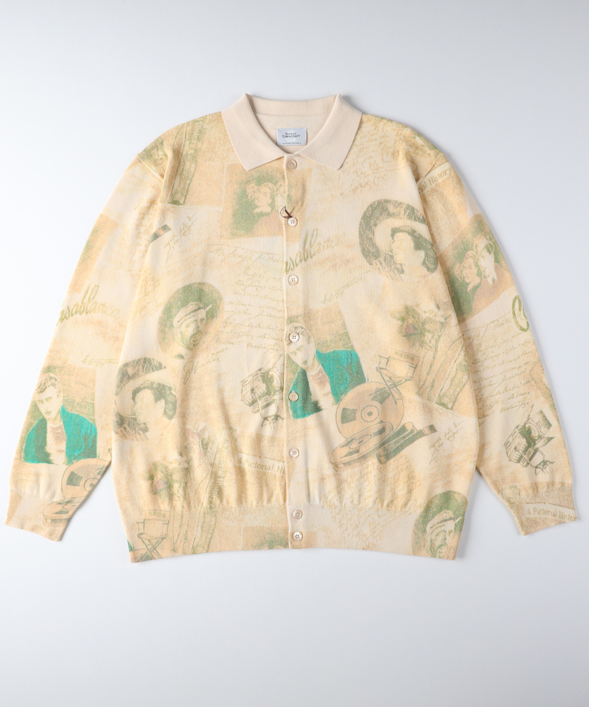 限定展開】「TOWNCRAFT」プリントポロカーディガン(M ベージュ