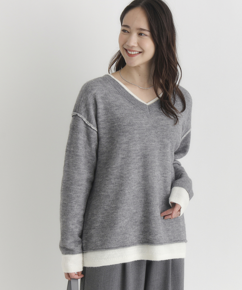 フェイクレイヤードVネックセーター(S ブラウン): トップス｜Right-on