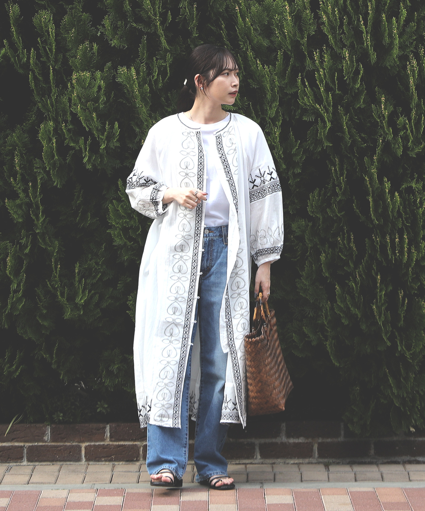 インド刺繍」ワンピース(M ホワイト): ワンピース/チュニック｜Right