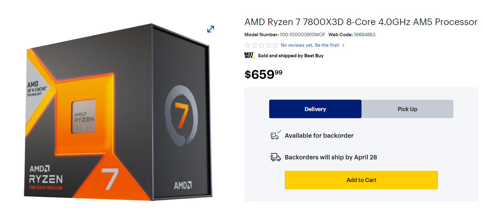 AMD Ryzen 7 7800X3D 3D V-Cache CPU Listed For $659.99 By Best Buy