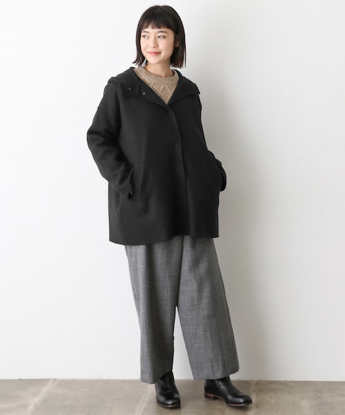 kagure (かぐれ) ブルゾン ウールフードショートコート ネイビー か