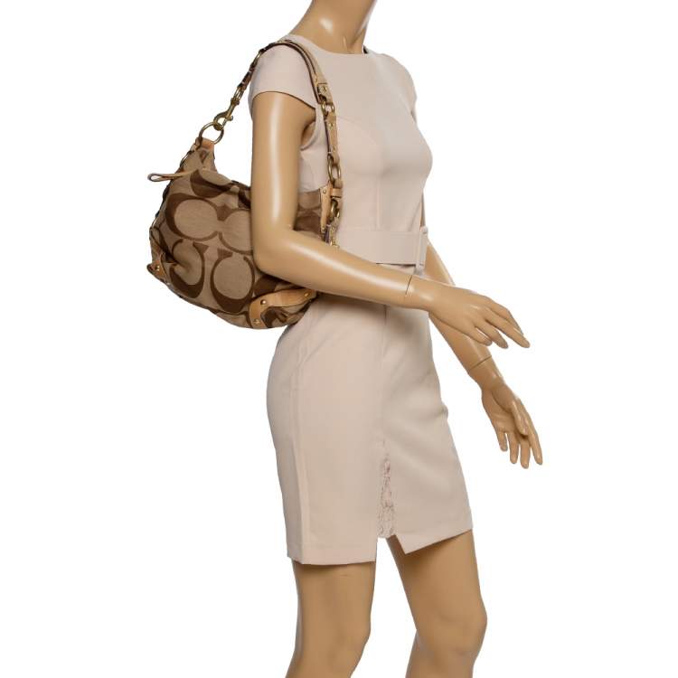 Coach Beige Signature Canvas and Leather Carly Hobo Coach | TLC