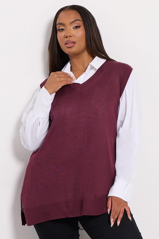 YOURS Plus Size Burgundy Red Lightweight Knitted Vest Top | Yours