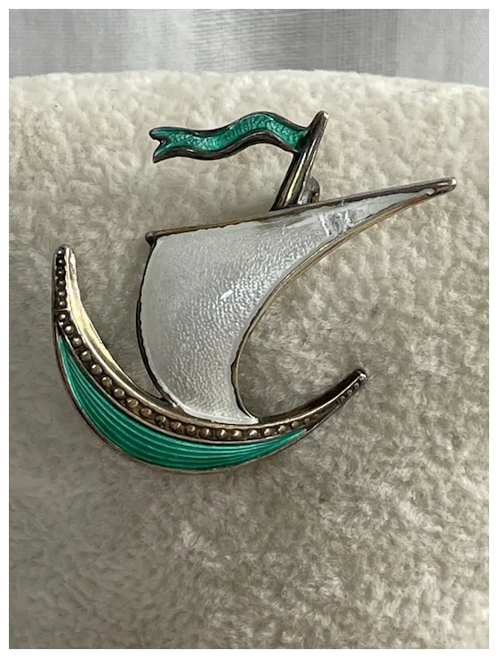 Vintage Ivar Holth Norway Sterling Silver Green & White Enamel