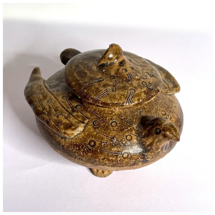 200BC Han Dynasty Vessel Stone Ware Bird Form Jar and Cover