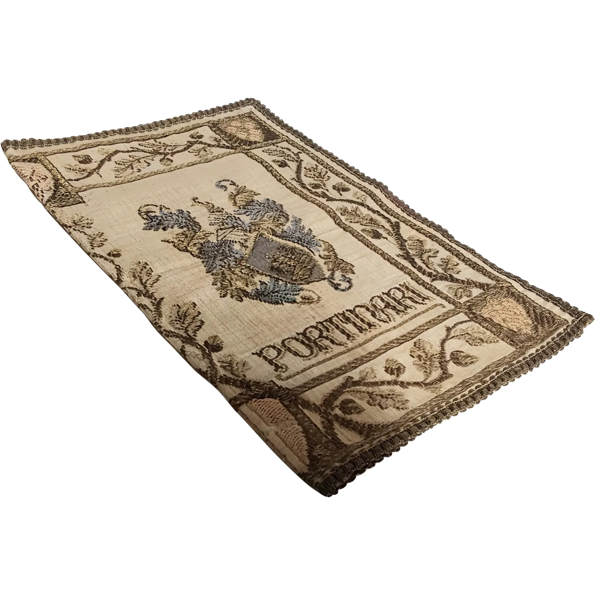Antique French Tapestry Fabric Book Cover, Metallic Lace. For Sale