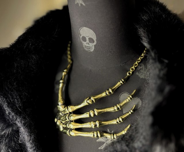 タイ 解剖学 スケルトンハンドネックレス ボーンジュエリー 真鍮製 4