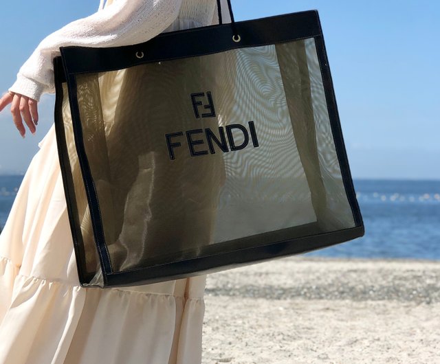 日本直送 名牌中古包 】FENDI フェンディ ロゴ レザー×ナイロン