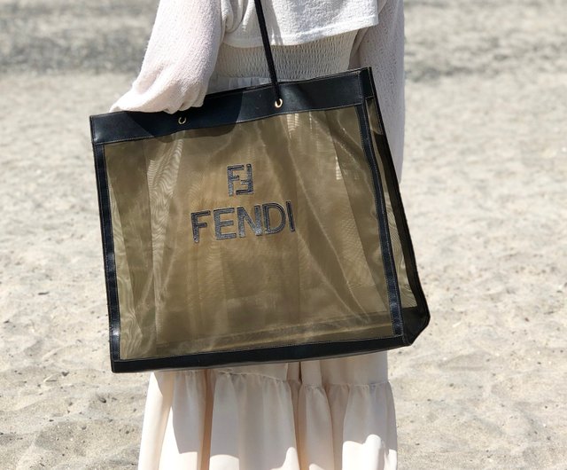 日本直送 名牌中古包 】FENDI フェンディ ロゴ レザー×ナイロン