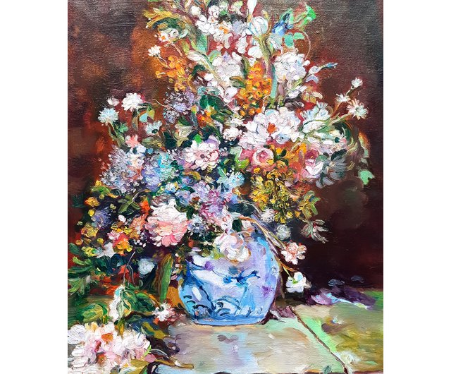 送料無料】ロシア 花瓶の花の絵画 オリジナルアート 油絵 キャンバスに