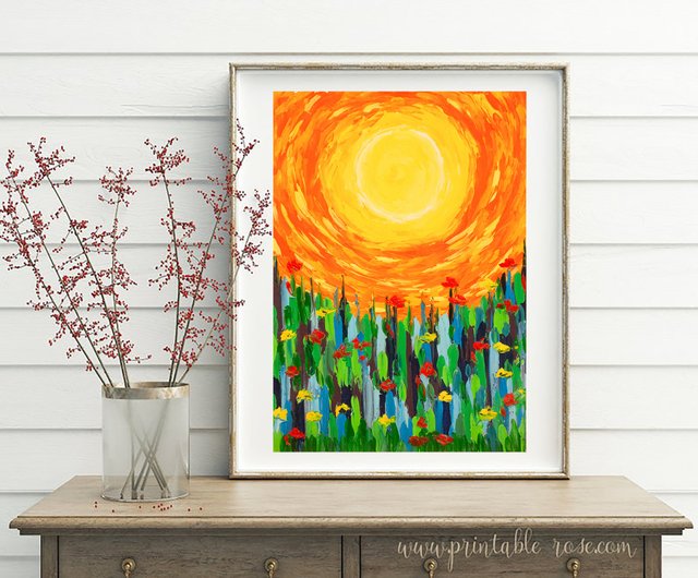 タイ 太陽の絵の花植物オリジナルアート草アートワークスター太陽系