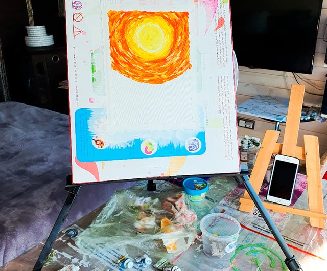 タイ 太陽の絵の花植物オリジナルアート草アートワークスター太陽系