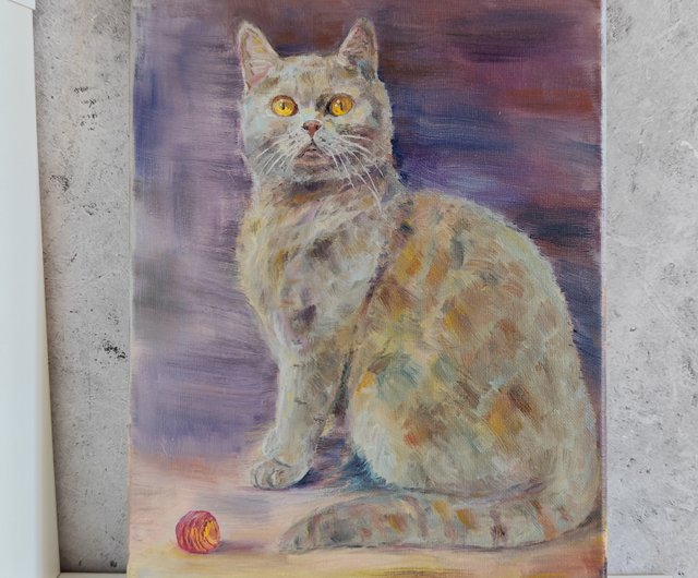 送料無料】ロシア キャンバスに灰色の猫の油絵 OksanaArt - Pinkoi