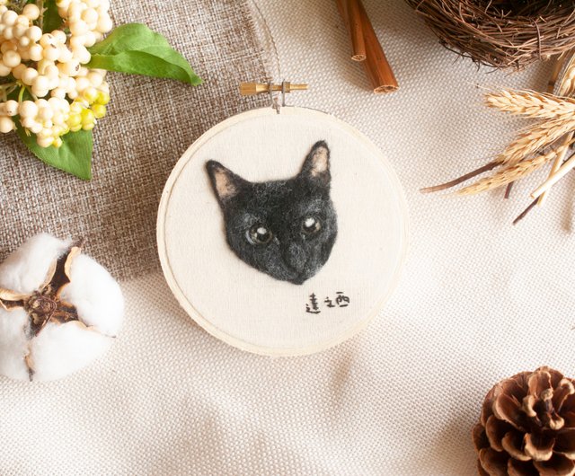 送料無料】台湾 リアルなペットの猫の毛糸刺繍フレーム絵画 Alice and