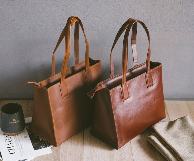 台湾 本革ワイドオープンシンプルレザートートバッグ 13023 クレイジー