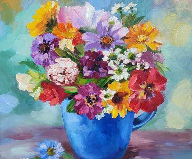 ロシア 野生の花の絵画 花 オリジナルアート キャンバス 静物画 油絵