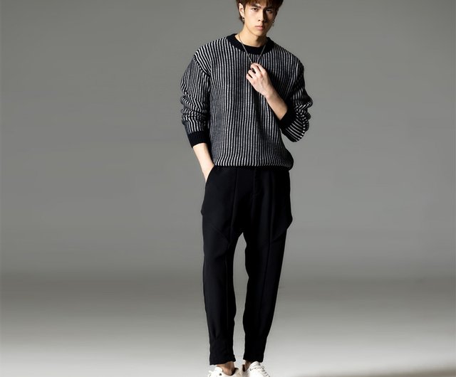 秋冬ストライププルオーバーニットメンズのインパクトカラー PINLI品立