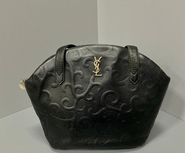 台湾 イヴ・サンローラン シェル型 ヴィンテージバッグ 黒 本革 花柄