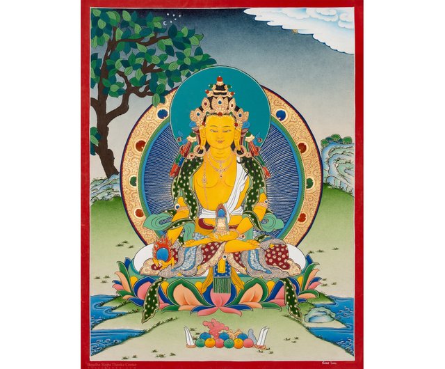 ネパール 地蔵菩薩のタンカ絵画 手作りのチベット芸術で、保護と慈悲を