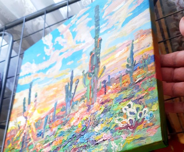 ロシア サボテンの絵画油畫原作オリジナルアート手工油畫インパスト