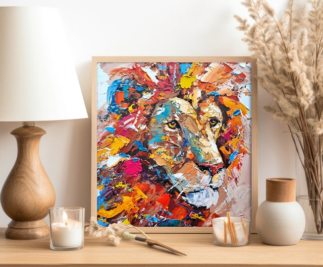 送料無料】タイ ライオン絵画動物オリジナルアートアフリカの動物厚
