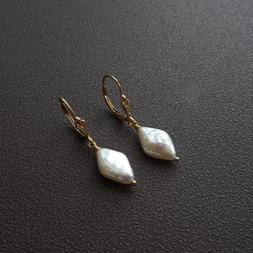 バロック淡水パール ドロップイヤリング ひし形 14Kgf ゴールド