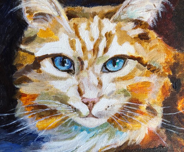 送料無料】ロシア オレンジ色の猫のオリジナル油絵キャンバス壁アート