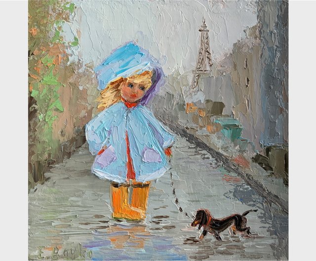 油絵 菅家令子 絵 絵画インテリア uF6-071719 子犬女の子蟻んこちゃん