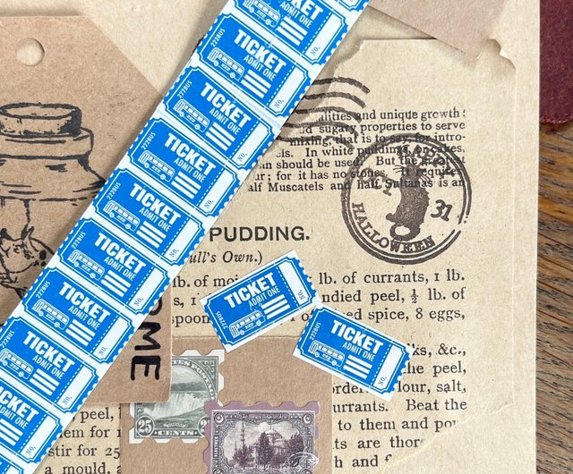 ラベラーシール バスチケット チケットデザイン 青 ビンテージ レトロ