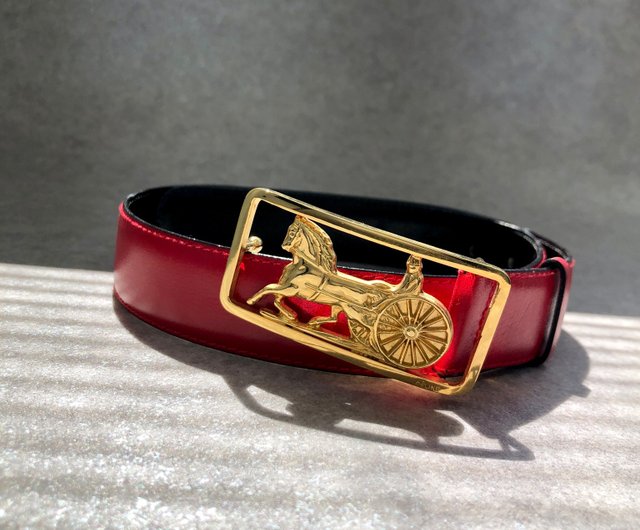 日本直送 名牌中古包 】CELINE セリーヌ ベルト レッド 馬車 レザー