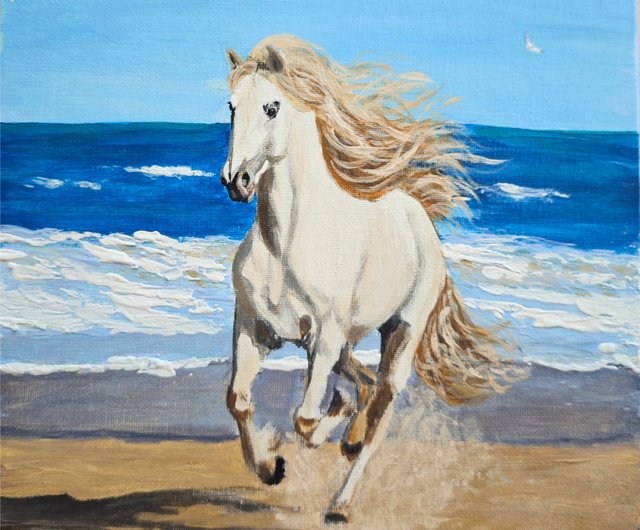 送料無料 30%OFF】スロバキア 海辺の白い馬 オリジナルウォールアート