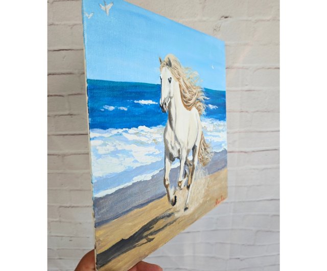 送料無料 30%OFF】スロバキア 海辺の白い馬 オリジナルウォールアート