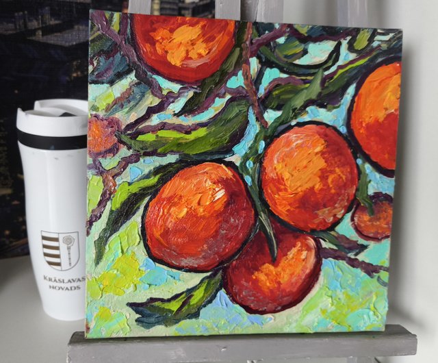 送料無料】ラトビア オリジナルアート 油絵 みかんの絵 キャンバス